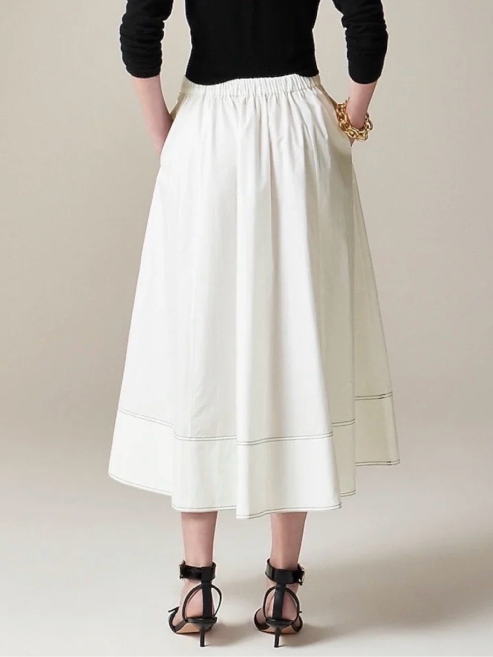 J.Crew Contrast Stitch Midi Skirt in Cotton Poplin - Picture 2 of 5